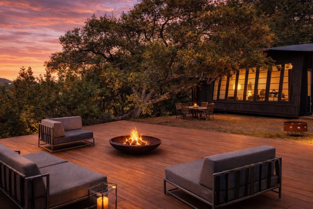 Firepit gathering at sunset