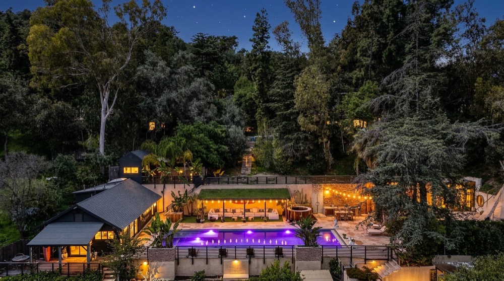 Drone aerial of the estate at night