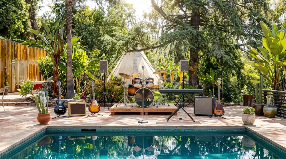 Live band setup poolside
