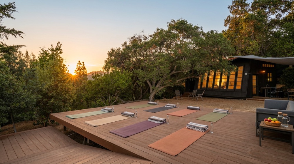 Sunrise yoga setup on the deck