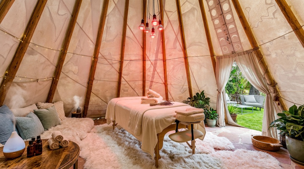 Massage table inside the teepee